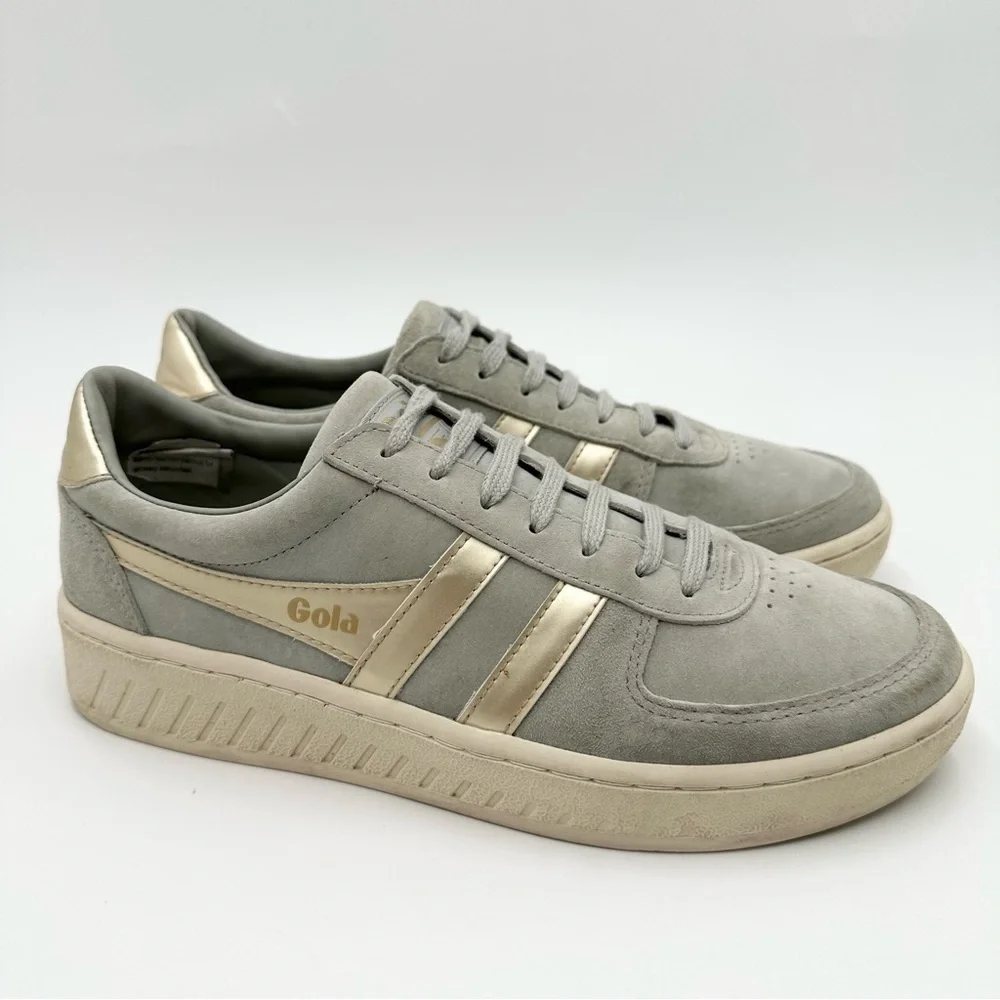GOLA Grandslam Pearl Sneaker Women’s Gray and Gold Lace up Suede Shoe
